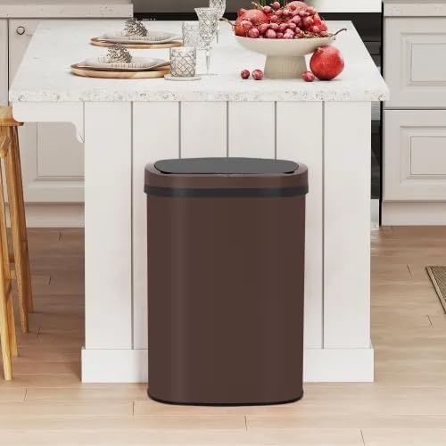 13 Gallon Automatic Trash Can with Lid, Touch Free Stainless Steel Kitchen Trash Can Touchless Garbage Can 50L High Capacity Electronic Sensor Trash Bin Waste Bin for Room Kitchen Office (Brown) - Image 8
