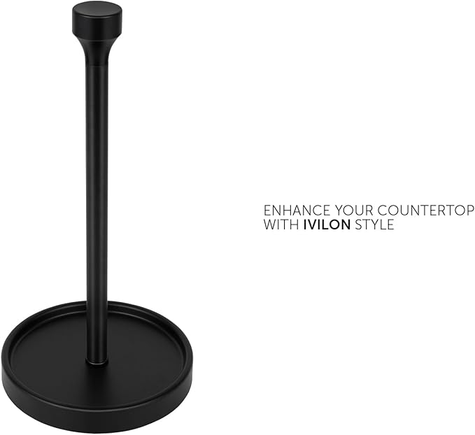 Ivilon Countertop Paper Towel Holder - Modern Bell End Minimalist Design - Fits All Paper Towel Roll Sizes - Color Black - Image 2