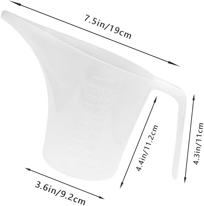 4 Pack Plastic Funnel Pitcher,Measuring Cup with Long Spout,Large Capacity Easy Pour Cup,Perfect for Bakeware Mold,Oils,Watering Plants(1000ml) - Image 2