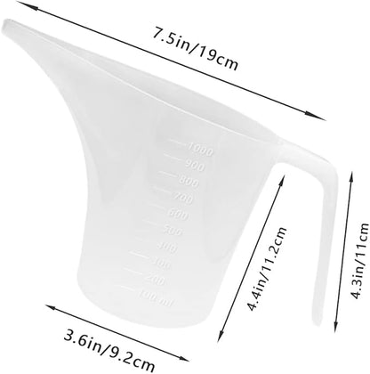 4 Pack Plastic Funnel Pitcher,Measuring Cup with Long Spout,Large Capacity Easy Pour Cup,Perfect for Bakeware Mold,Oils,Watering Plants(1000ml) - Image 2