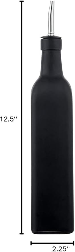 Restaurantware RW Base 16.9 Ounce Olive Oil Dispenser 1 Kitchen Oil Dispenser Bottle - With Stainless Steel Pourer Non-Leaking Black Glass Olive Oil Pourer For Cooking Or Salad Dressings