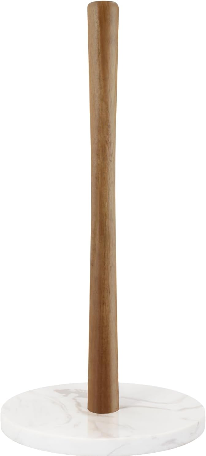 Buruis Wood Paper Towel Holder, Marble Base Modern Decorative Countertop Standing Rolls Holder for Kitchen, Toilet, Pantry and Bathroom (Marble Base White) by KeepYourBathroomKitchenandHomeOrganized