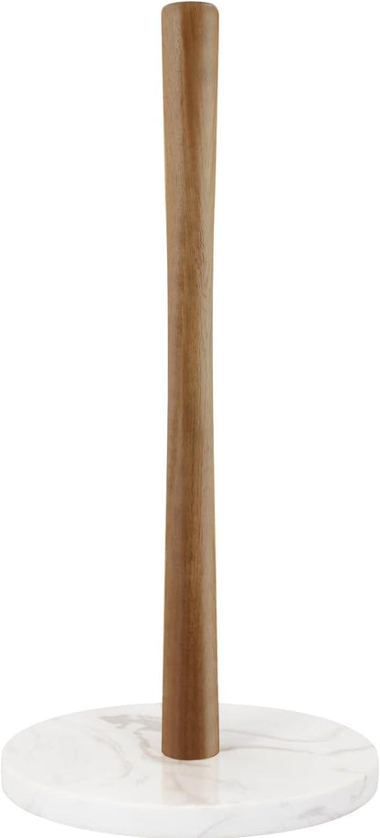 Buruis Wood Paper Towel Holder, Marble Base Modern Decorative Countertop Standing Rolls Holder for Kitchen, Toilet, Pantry and Bathroom (Marble Base White) by KeepYourBathroomKitchenandHomeOrganized