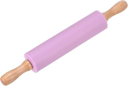HARFINGTON Silicone Rolling Pins for Baking 12.2 Inch Non-Stick Silicone Surface Wooden Handle Rolling Pin Small Roller Playdough Rolling Pins for Fondant Kitchen Dough Pizza, Purple