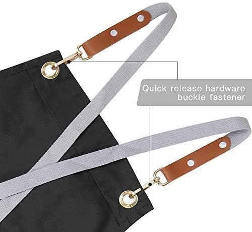 Mignongirl Chef Apron-Cross Back Apron for Men Women with Adjustable Straps and Large Pockets,Canvas,M-XXL,Black - Image 6