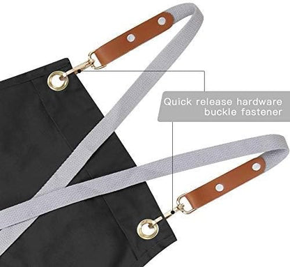 Mignongirl Chef Apron-Cross Back Apron for Men Women with Adjustable Straps and Large Pockets,Canvas,M-XXL,Black - Image 6