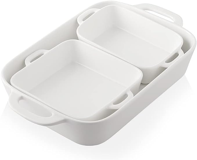 Sweejar Ceramic Bakeware Set, Rectangular Baking Dish for Cooking, Kitchen, Cake Dinner, Banquet and Daily Use, Casserole Dishes for Oven Porcelain Baking Pans (White) by Sweejarco1949