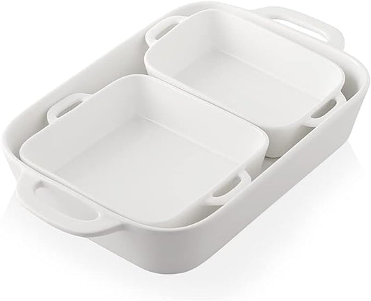 Sweejar Ceramic Bakeware Set, Rectangular Baking Dish for Cooking, Kitchen, Cake Dinner, Banquet and Daily Use, Casserole Dishes for Oven Porcelain Baking Pans (White) by Sweejarco1949