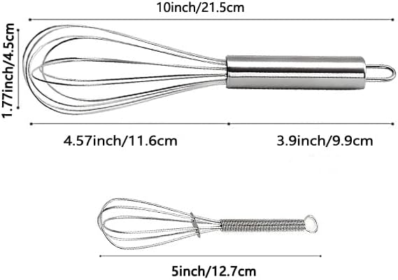 10 inch Stainless Steel Whisk, 5 inches for mixing small amounts of liquids, milkshakes, coffee, juice, etc. 2-piece set (buy 10 inches and get 5 inches as a gift) silver - Image 2