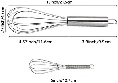 10 inch Stainless Steel Whisk, 5 inches for mixing small amounts of liquids, milkshakes, coffee, juice, etc. 2-piece set (buy 10 inches and get 5 inches as a gift) silver - Image 2