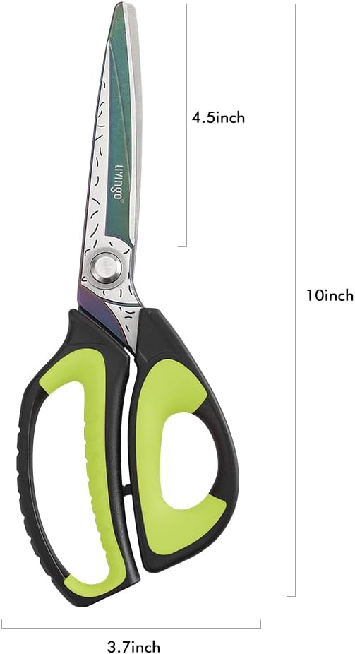 LIVINGO Heavy Duty Industrial Scissors: 10" Utility Stainless Steel Sharp Scissors all Purpose Premium Titanium Coating Forged Shop Shears for Household Pruning, Gardening, Construction, Green/Black - Image 2