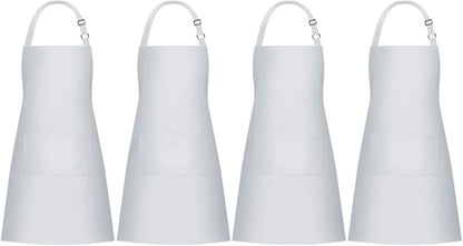 Jubatus 4 Pack Bib Aprons with 2 Pockets Cooking Chef Kitchen Apron for Women Men, White by Jubatus