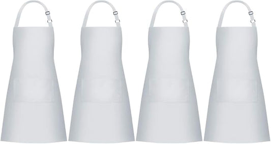 Jubatus 4 Pack Bib Aprons with 2 Pockets Cooking Chef Kitchen Apron for Women Men, White by Jubatus