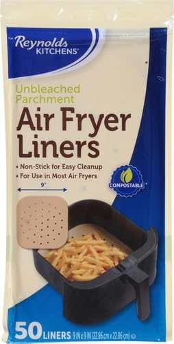 Reynolds Kitchens Air Fryer Liners Disposable, Unbleached Parchment Paper Sheets, 50 Count (Pack of 3) - Image 2