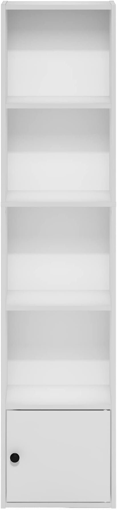 Furinno LUDER Book Shelf, 5-Tier Modern Bookshelf, Bookcase with 1 Door Storage Cabinet, 9.3 x 12 x 52, for Organization and Storage, for Living Room, Bedroom, Home Office, White - Image 7