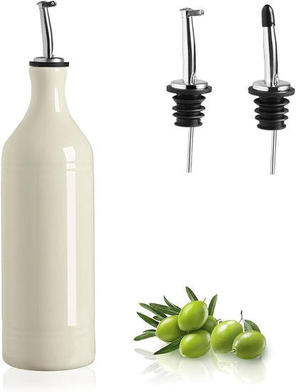 Sweejar Large Ceramic Olive Oil Dispenser Bottle, Opaque Oil Cruet Protects to Reduce Oxidation, Suitable for Storage Vinegar, Soy Sauce & Other Liquids, Pack of 1, 24 Fl Oz(Beige) by Sweejarco1949