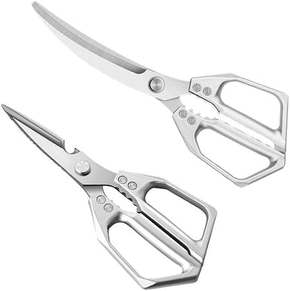 2-Piece Heavy Duty Kitchen Scissors Professional Stainless Steel Meat & Poultry Shears for Cutting Chicken Bones with Ergonomic Handles, Dishwasher Safe for Kitchen & BBQ Silver