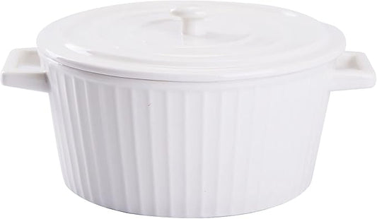WHJY White Colorful Ceramic Casserole Dish with Lid，1 Quart Ceramic Casserole Pan for Bakeware Oven