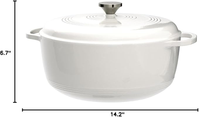 Lodge Essential Enamel Cast Iron Dutch Oven with Lid - Induction- Oven-Safe Enamel Cookware up to 500° F - Heat-Retaining Braising & Roasting Pot - Non-Toxic Cookware - 7.5 Quart, Oyster White - Image 8