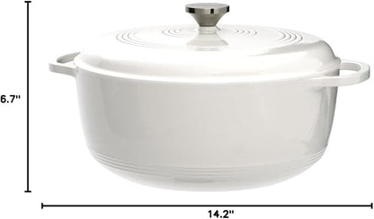 Lodge Essential Enamel Cast Iron Dutch Oven with Lid - Induction- Oven-Safe Enamel Cookware up to 500° F - Heat-Retaining Braising & Roasting Pot - Non-Toxic Cookware - 7.5 Quart, Oyster White - Image 8