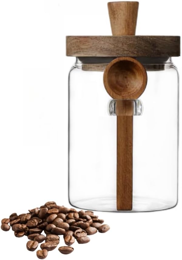 ANSQU Glass Jar with Lid, 20.3oz Food Storage Containers Coffee Jar Coffee Grounds Container, Glass Food Storage Canister, Cute Jar (1 Pack)