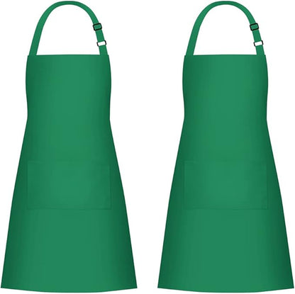 Jubatus 2 Pack 100% Cotton Aprons with 2 Pockets Cooking Chef Kitchen Adjustable Bib Apron for Women Men, Green by Jubatus