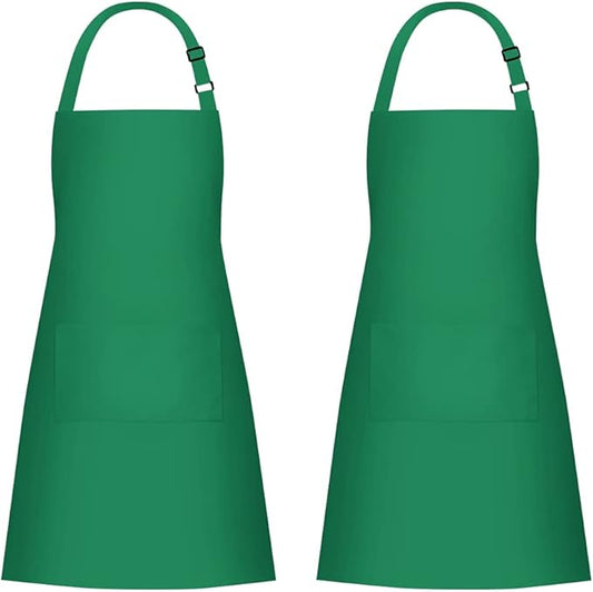 Jubatus 2 Pack 100% Cotton Aprons with 2 Pockets Cooking Chef Kitchen Adjustable Bib Apron for Women Men, Green by Jubatus