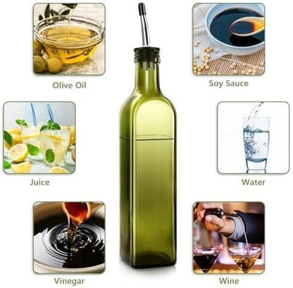 Leaflai Olive Oil Dispenser Bottle, 1 Pcs Green Glass Olive Oil Dispenser and Vinegar Dispenser Set with 2 Stainless Steel Pourers, 2Labels,1 Brush and 1 Funnel Oil Bottles for Kitchen, 17 oz(500ml) - Image 6