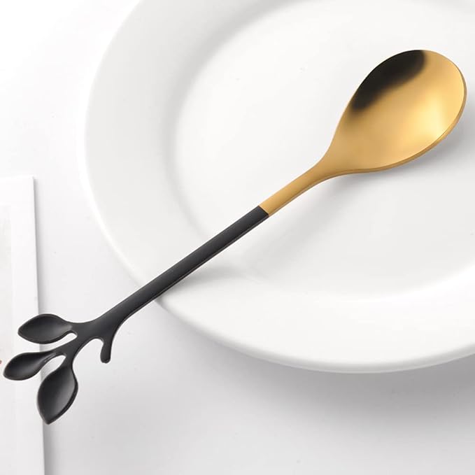 AnSaw Elegant Black & Gold Leaf Espresso Spoons - 10-Piece, 4.7" Mini Stainless Steel Coffee & Dessert Tea Spoons, Perfect for Demitasse & Small Servings - Image 4