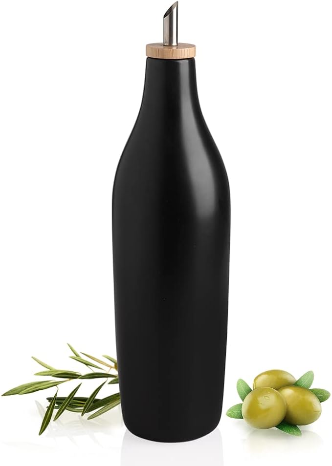 Sweejar Matte Ceramic Olive Oil Dispenser Bottle with Spout, 17 Oz Oil Dispenser for Kitchen Counter, Opaque Oil Cruet for EVOO, Vinegar, Avocado Oil Container for Cooking, Pack of 1 (Black) by Sweejarco1949