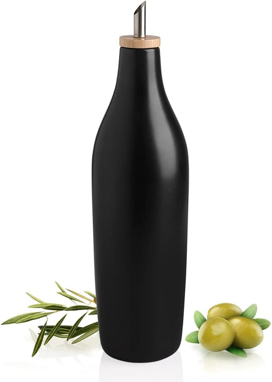 Sweejar Matte Ceramic Olive Oil Dispenser Bottle with Spout, 17 Oz Oil Dispenser for Kitchen Counter, Opaque Oil Cruet for EVOO, Vinegar, Avocado Oil Container for Cooking, Pack of 1 (Black) by Sweejarco1949