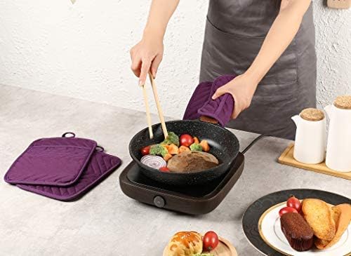 Oven Pot Holder with Pocket Cotton Heat Resistant Coaster Potholder Kitchen Hot Pad Oven Mitts for Cooking Square 7"x9"Set of 5 (Purple) - Image 6