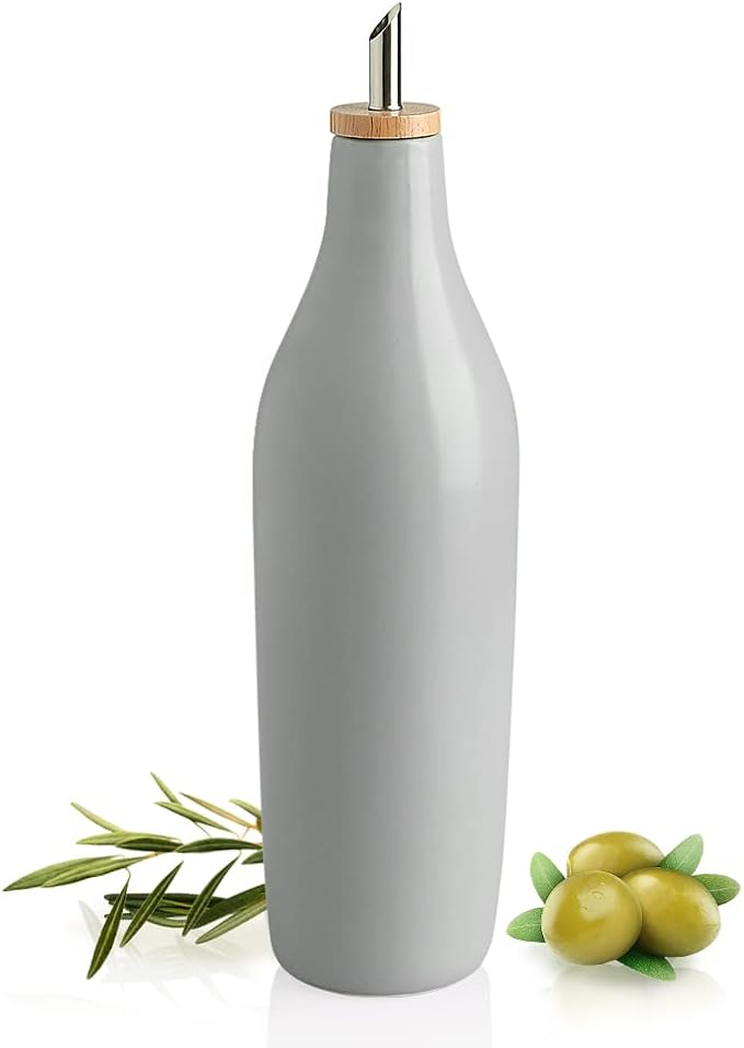 Sweejar Matte Ceramic Olive Oil Dispenser Bottle with Spout, 17 Oz Oil Dispenser for Kitchen Counter, Opaque Oil Cruet for EVOO, Vinegar, Avocado Oil Container for Cooking, Pack of 1 (Gray) by Sweejarco1949