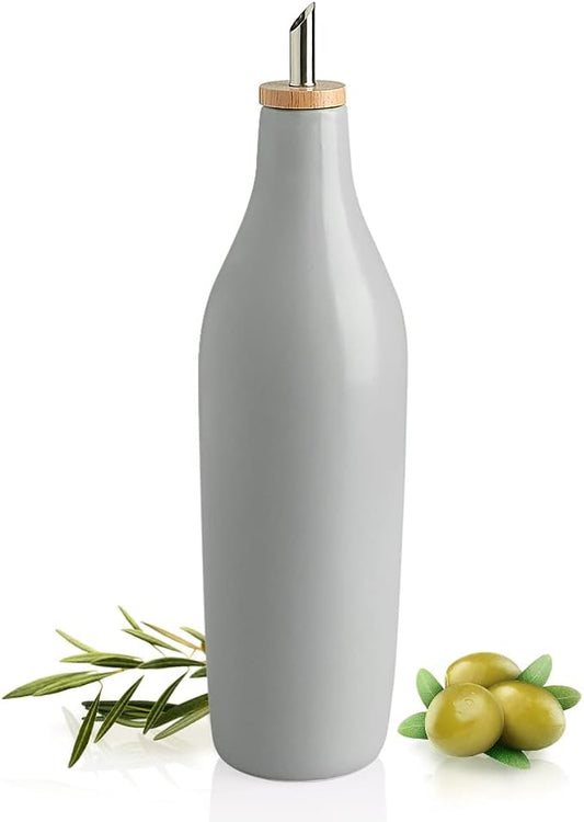 Sweejar Matte Ceramic Olive Oil Dispenser Bottle with Spout, 17 Oz Oil Dispenser for Kitchen Counter, Opaque Oil Cruet for EVOO, Vinegar, Avocado Oil Container for Cooking, Pack of 1 (Gray) by Sweejarco1949