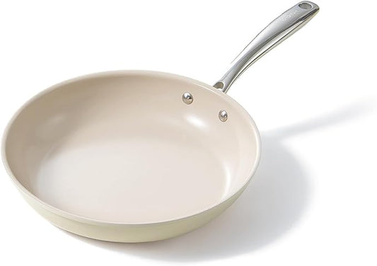 Redchef Ceramic Non Stick Egg Pans, Nonstick Frying Pan Skillet, 8 inch Cooking Pan Non Toxic with Stay Cool Handle for Induction, PTFE & PFAS & PFOA Free, Dishwasher/Oven Safe (Beige White) by Redchef
