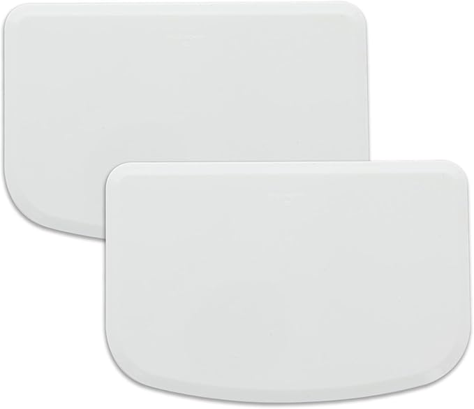Plastic Bench Scraper for Baking - 2 White Bowl Scraper - Flexible Food Safe Dough Scraper Multipurpose Good Grip Curved and Flat Edge Dough Cutter - Essential Pan Scraper for Kitchen Use - RamPro by RamPro