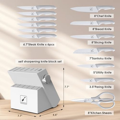 imarku® 14-Piece Kitchen Knife Set with Block and Sharpener, Professional Stainless Steel with Non-Slip Ergonomic Handle, Dishwasher Safe, Home Essential, Gray-White - Image 3