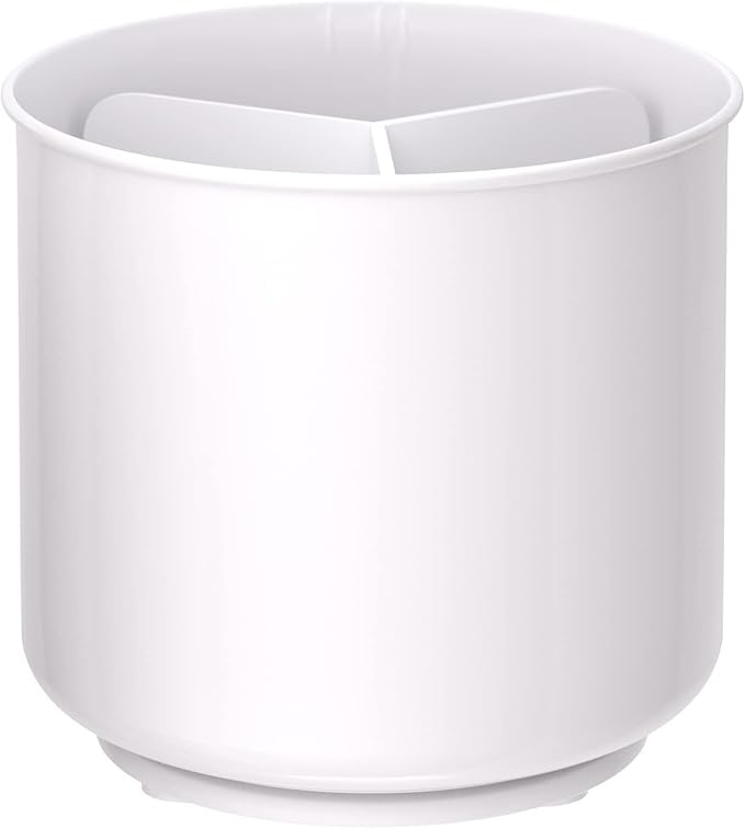 Cooler Kitchen Jumbo XL Rotating White Plastic Utensil Holder Caddy with Sturdy No-Tip Weighted Base, Removable Divider, and Gripped Insert - Dishwasher Safe Kitchen Utensil Holder for Countertop by CoolerKitchen