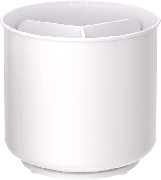 Cooler Kitchen Jumbo XL Rotating White Plastic Utensil Holder Caddy with Sturdy No-Tip Weighted Base, Removable Divider, and Gripped Insert - Dishwasher Safe Kitchen Utensil Holder for Countertop by CoolerKitchen