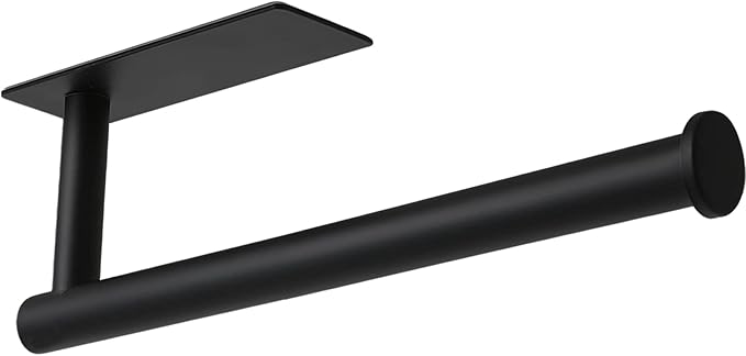 theaoo Paper Towel Holder - Under Cabinet Paper Towel Holder for Kitchen, Adhesive Paper Towel Roll Rack for Bathroom Towel, Wall Mounted Matte Black Paper Towel Rack, SUS304 Stainless Steel(1, Black) by theaoo