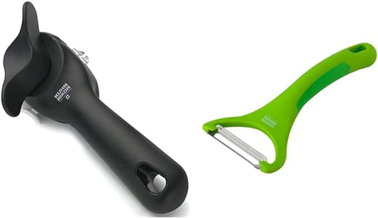 Kuhn Rikon Auto Safety LidLifter/Can Opener with Ring Pull, 8 x 2.5 x 2.75 inches, Black & Piranha Y Peeler, 6.25-inch, Green by KuhnRikon
