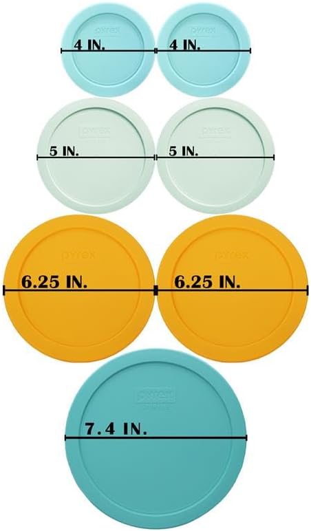​Pyrex (1) 7402-PC 6/7-Cup Sea Glass, (2) 7201-PC 4-Cup Lemondrop Yellow, (2) 7200-PC 2-Cup Sage Green, (2) 7202-PC 1-Cup Jade Dust Green Food Storage Replacement Lids ​- Made in USA - Image 2