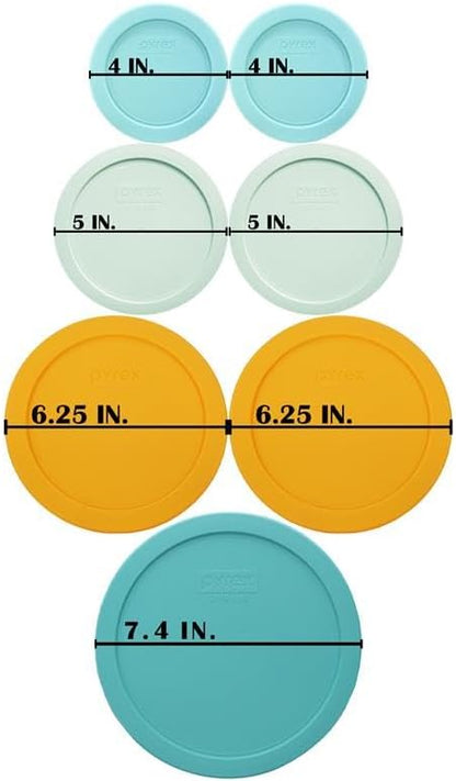 ​Pyrex (1) 7402-PC 6/7-Cup Sea Glass, (2) 7201-PC 4-Cup Lemondrop Yellow, (2) 7200-PC 2-Cup Sage Green, (2) 7202-PC 1-Cup Jade Dust Green Food Storage Replacement Lids ​- Made in USA - Image 2
