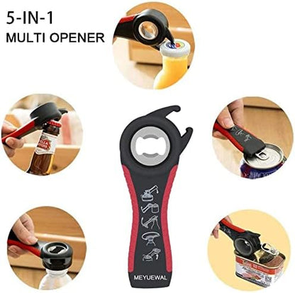 Jar Opener, 5 in 1 Multi Function Can Opener Bottle Opener Kit with Silicone Handle Easy to Use for Children, Elderly and Arthritis Sufferers (Apple Red） - Image 3