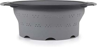 Dexas 10" Collapsible Silicone Colander in Cool Grey, Kitchen Strainer with Handles, 15.1 Cup Capacity | BPA-Free, Heat-Resistant, Space-Saving Kitchen Tool by Dexas