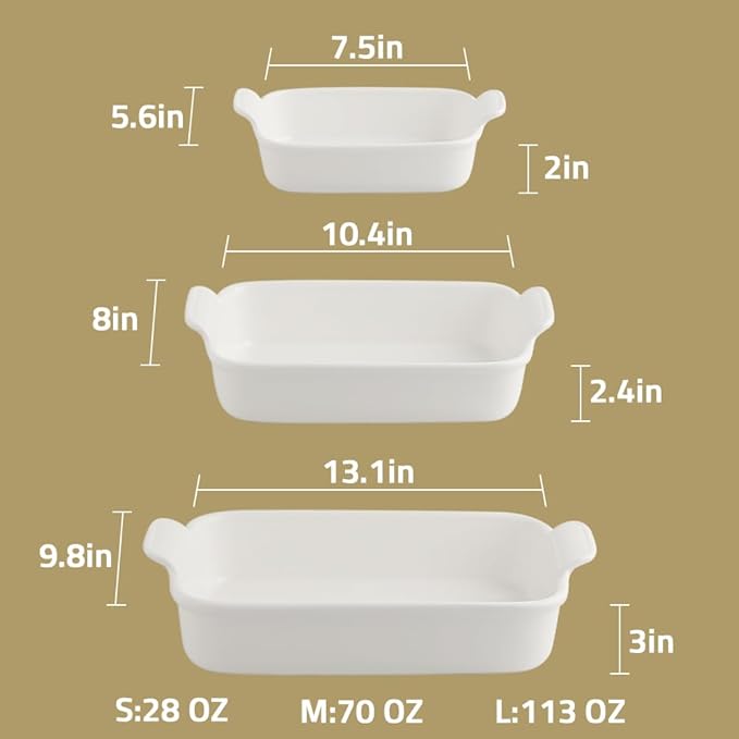 Sweejar Baking Pans Set, Ceramic 9x13 Baking Dish with Handle, Rectangular Casserole Dishes for Oven, Bakeware Sets of 3, Durable Lasagna Pan Deep for Kitchen, Banquet, Wedding Gift(Navy) - Image 6