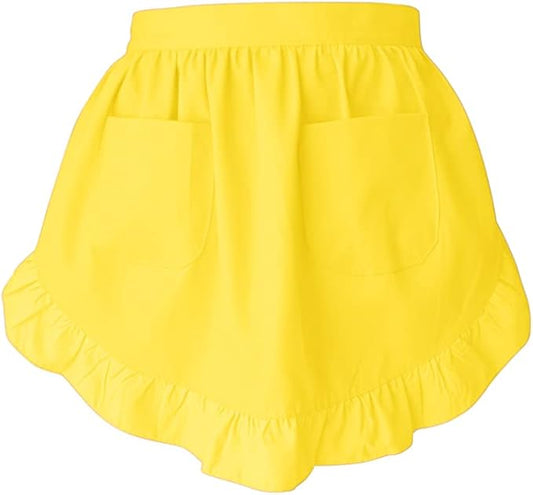 Women’s Waist Aprons with White Pockets Half Server Home Waitress Vintage Servant Apron for Kitchen Cooking