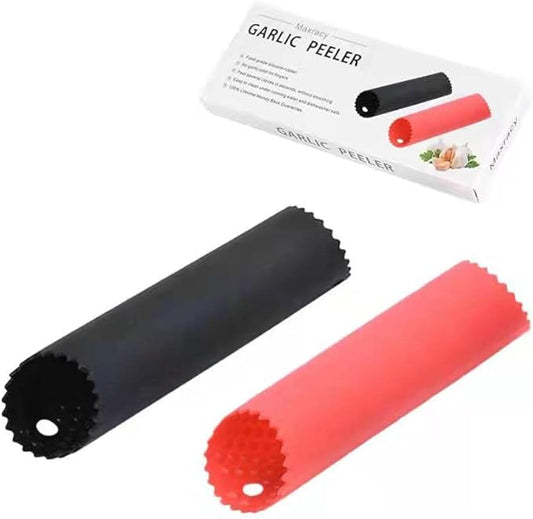 2 Set Peeler Silicone Easy Roll Tube Useful Garlic Odorfree Kitchen Tool (Red,Black) by MaxracyInc