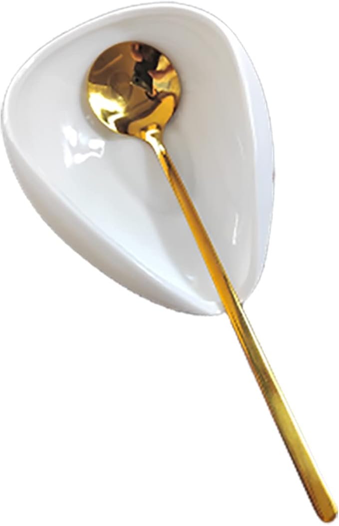 Coffee Spoon Rest, Mini Coffee Spoon Holder, Small Ceramic Spoon Rest for Coffee Stirrers, Teaspoon, Bar Spoon, Coffee Bar Accessories, Coffee Station (Ture white+Gold Spoon) by PFCTRJR