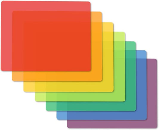 Fotouzy Plastic Cutting Boards for Kitchen, Flexible Cutting Mats Set of 7, BPA-Free, Non-Porous, Dishwasher Safe, 15x12 In, 7 Translucent Colors by Fotouzy